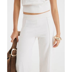Cream Wide leg Seamed Knitted Trousers