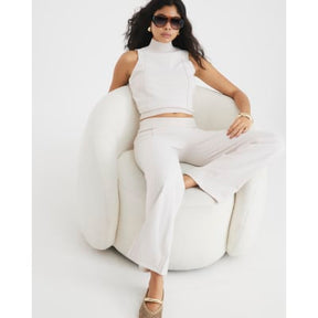 Cream Wide leg Seamed Knitted Trousers
