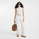 Cream Wide leg Seamed Knitted Trousers