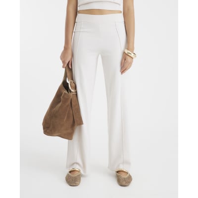 Cream Wide leg Seamed Knitted Trousers