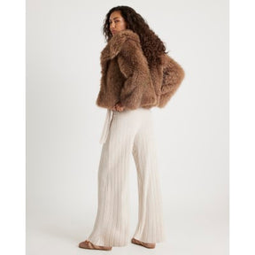 Cream Wide Ribbed Trousers