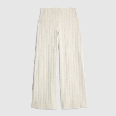Cream Wide Ribbed Trousers
