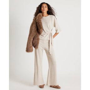 Cream Wide Ribbed Trousers