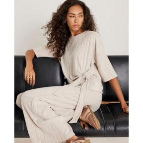 Cream Wide Ribbed Trousers