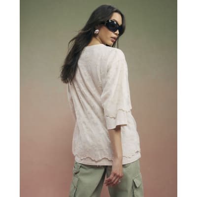 Cream Year Zero Lace Overlay T-Shirt