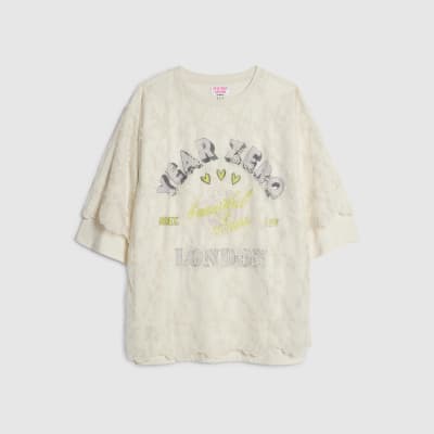 Cream Year Zero Lace Overlay T-Shirt