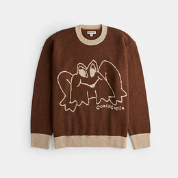 Crewneck Sweater With Intarsia Star Frog Graphic