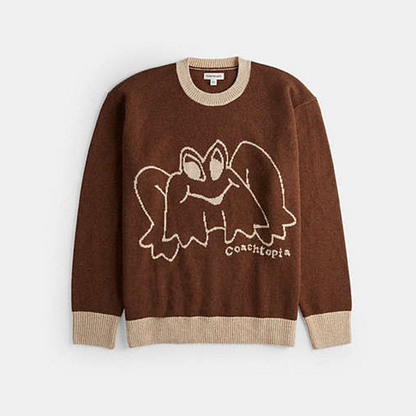 Crewneck Sweater With Intarsia Star Frog Graphic