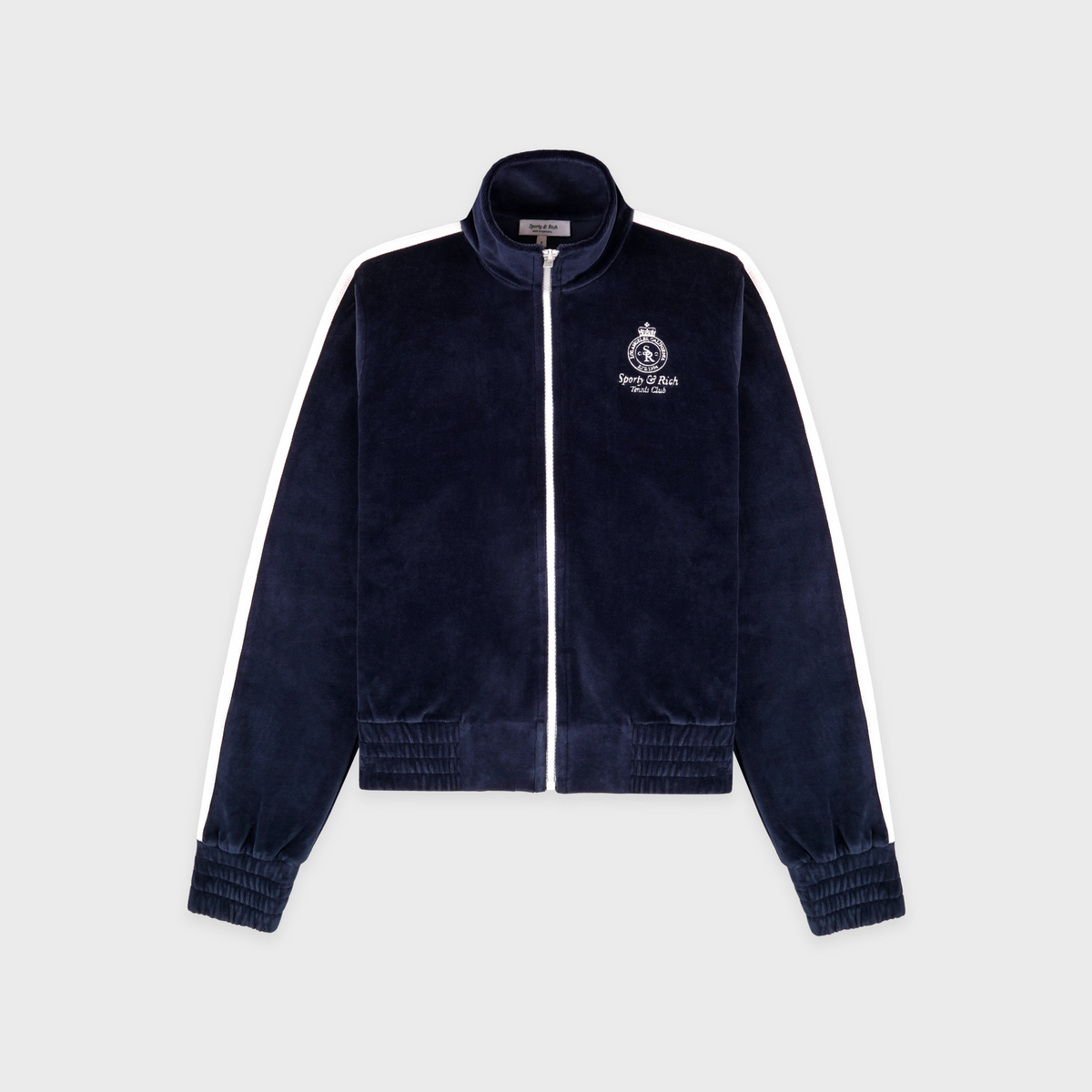 Crown Tennis Elio Velour Track Jacket - Navy/Ecru