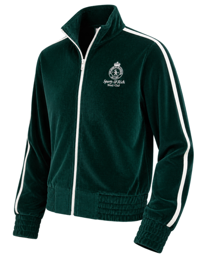 Crown Tennis Elio Velour Track Jacket - Forest/Ecru