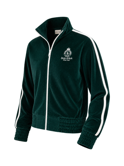 Crown Tennis Elio Velour Track Jacket - Forest/Ecru