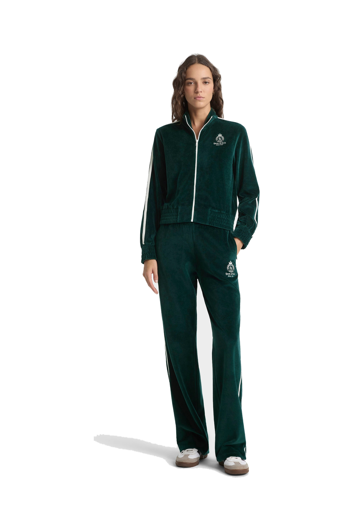 Crown Tennis Elio Velour Track Jacket - Forest/Ecru