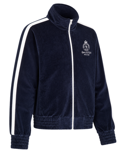 Crown Tennis Elio Velour Track Jacket - Navy/Ecru