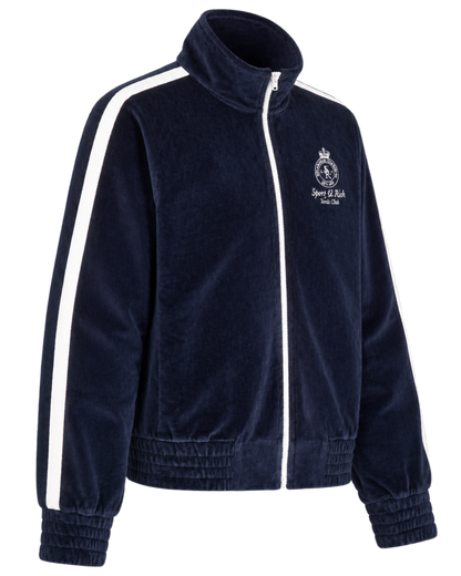 Crown Tennis Elio Velour Track Jacket - Navy/Ecru