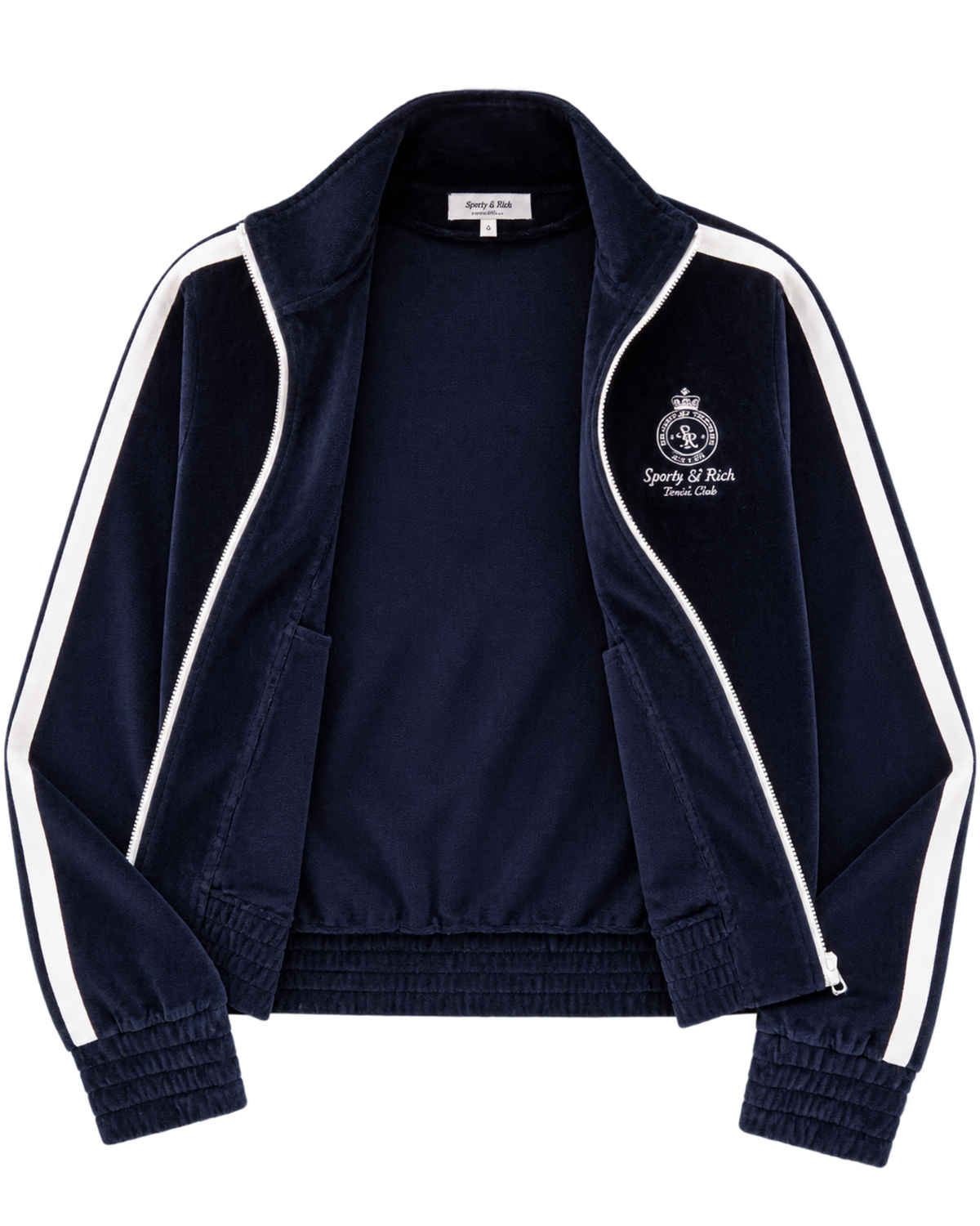 Crown Tennis Elio Velour Track Jacket - Navy/Ecru
