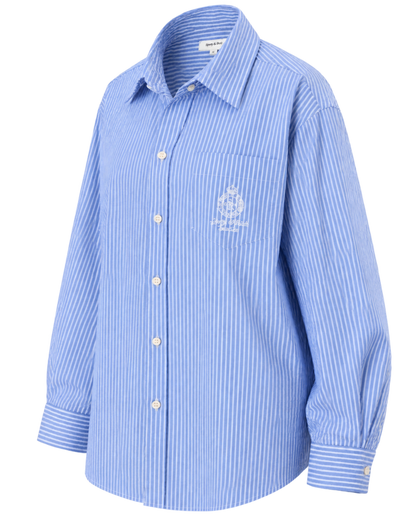 Crown Tennis Oversized Shirt - Light Blue Striped