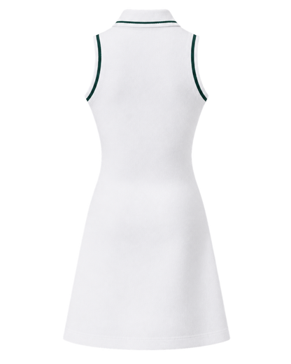 Crown Tennis Pique Polo Dress - White/Forest