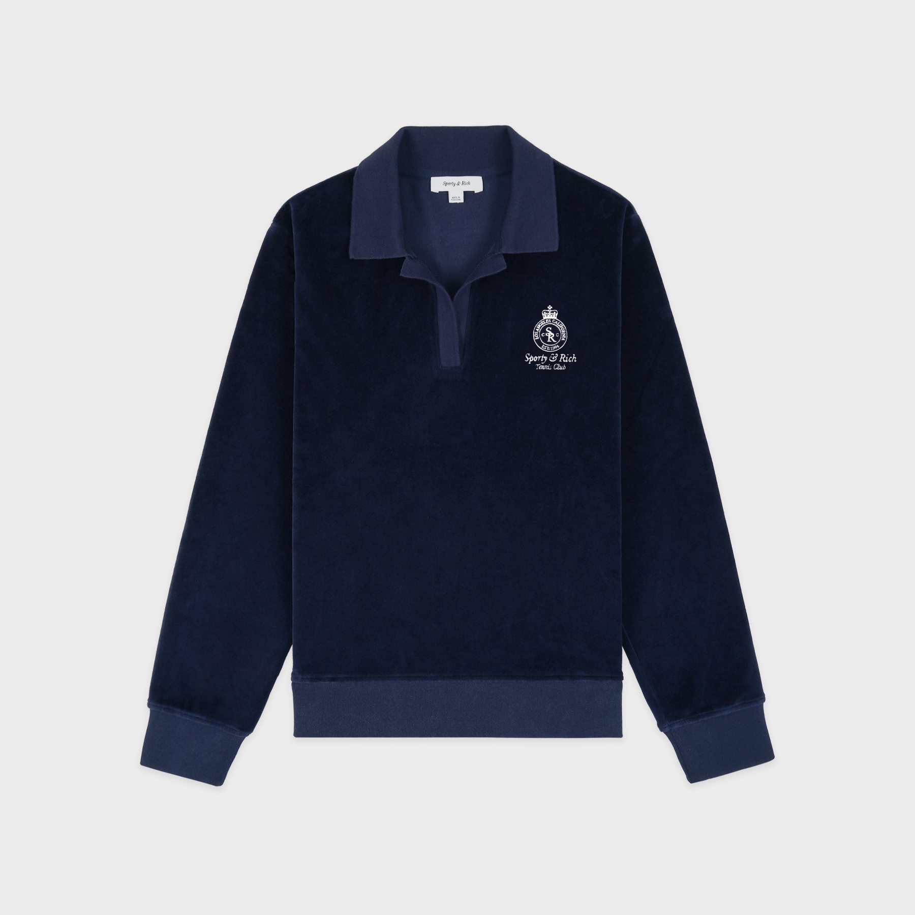 Crown Tennis Velour Polo - Navy/Ecru