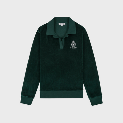 Crown Tennis Velour Polo - Forest/Ecru