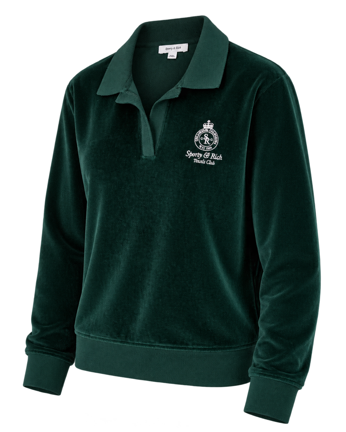 Crown Tennis Velour Polo - Forest/Ecru