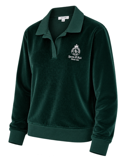 Crown Tennis Velour Polo - Forest/Ecru