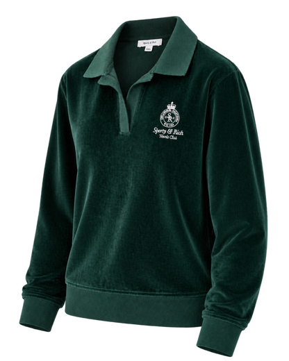 Crown Tennis Velour Polo - Forest/Ecru