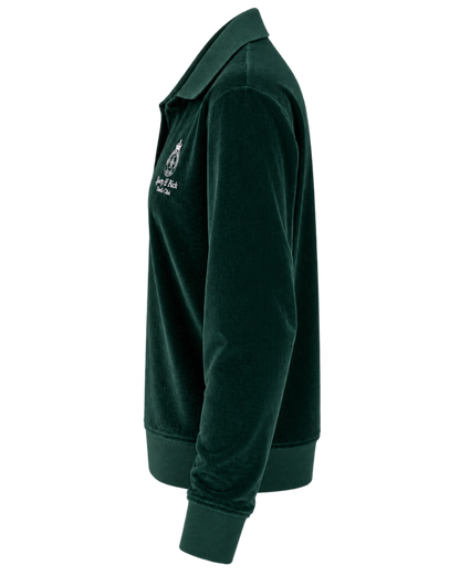 Crown Tennis Velour Polo - Forest/Ecru
