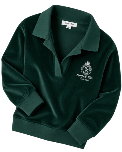 Crown Tennis Velour Polo - Forest/Ecru