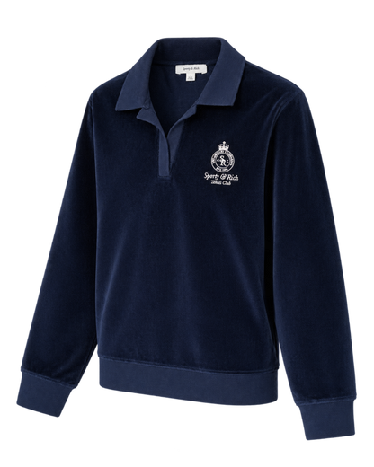 Crown Tennis Velour Polo - Navy/Ecru
