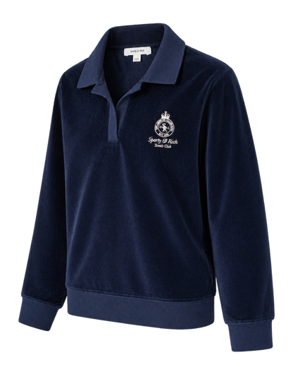 Crown Tennis Velour Polo - Navy/Ecru