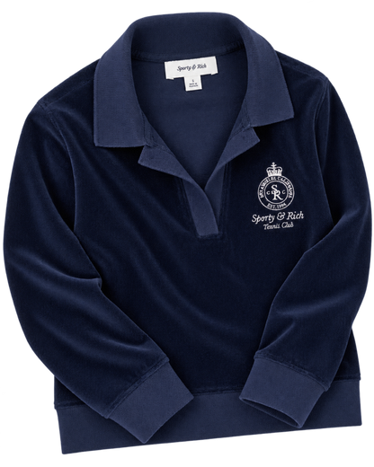Crown Tennis Velour Polo - Navy/Ecru