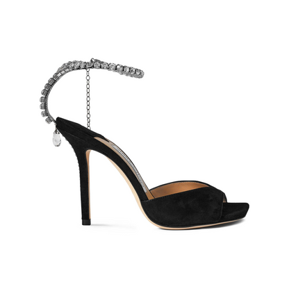 Crystal Ankle Chain Leather Saeda 100 Sandals