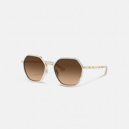 Embellished Narrow Metal Hexagon Sunglasses