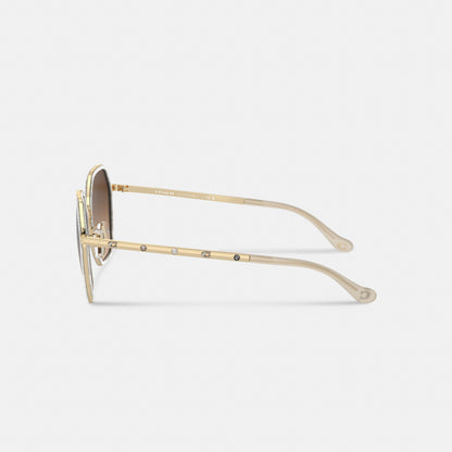 Embellished Narrow Metal Hexagon Sunglasses