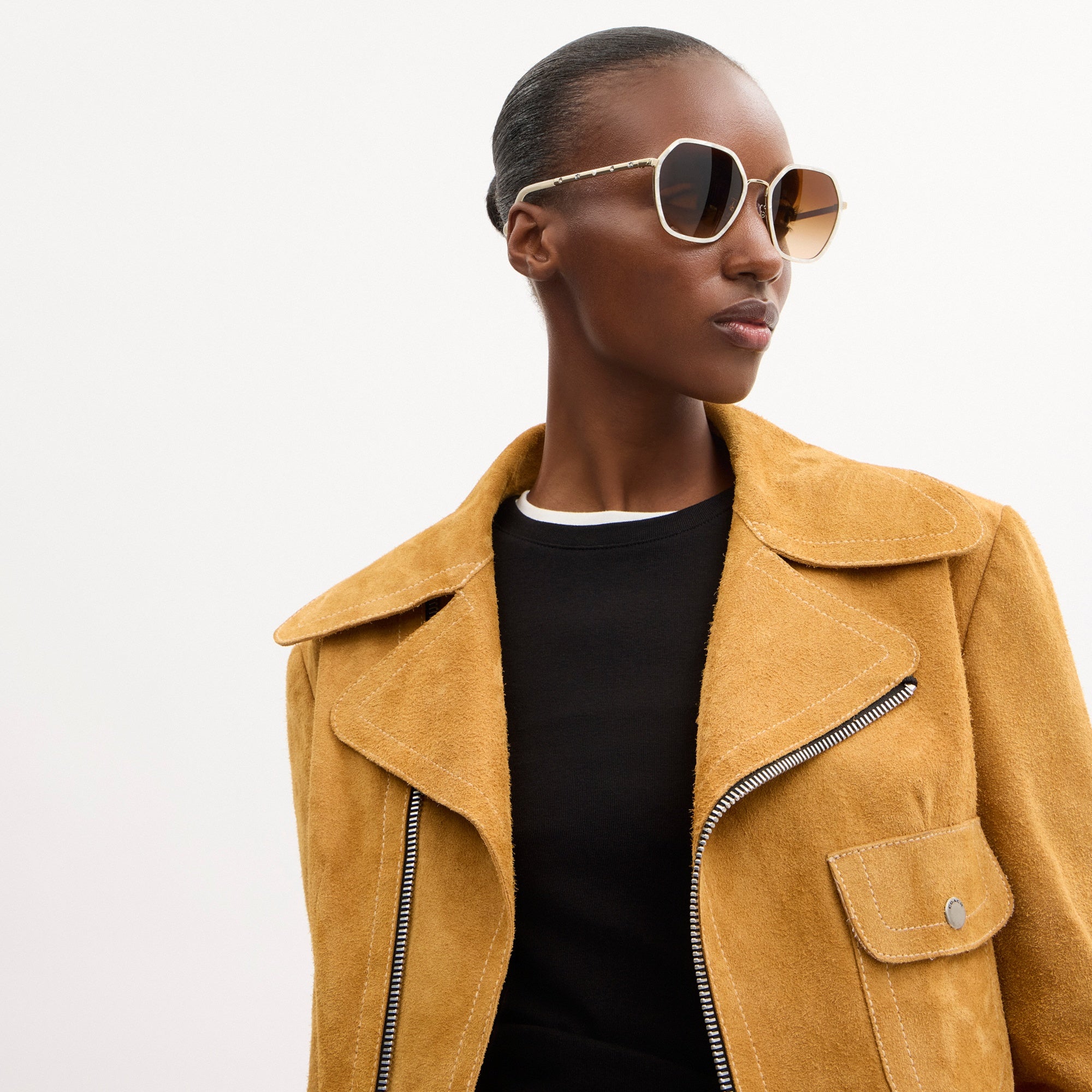 Embellished Narrow Metal Hexagon Sunglasses