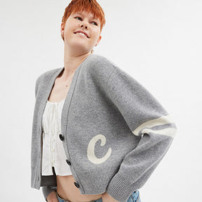 Signature Script Cropped Cardigan