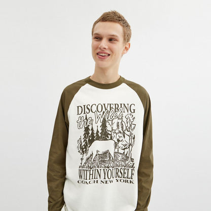 Wild Raglan Crewneck Long Sleeve T-Shirt In Organic Cotton