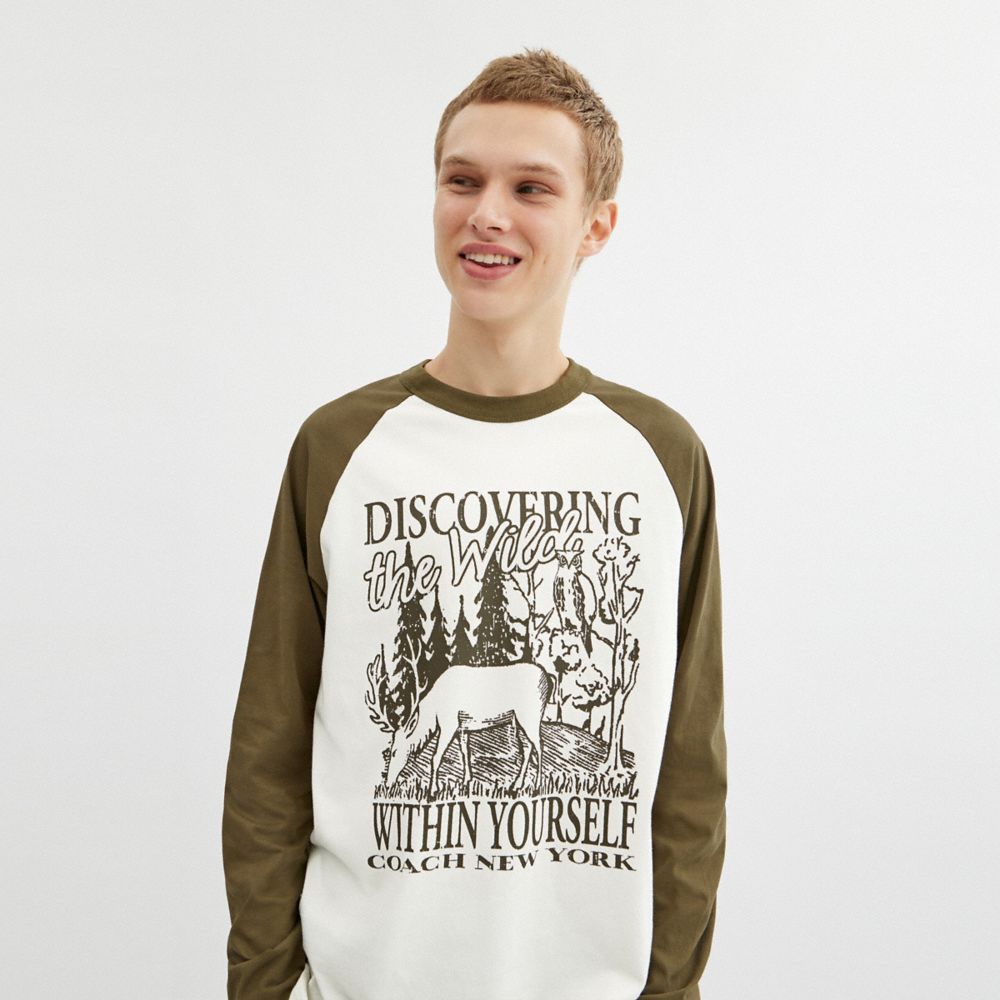 Wild Raglan Crewneck Long Sleeve T Shirt In Organic Cotton
