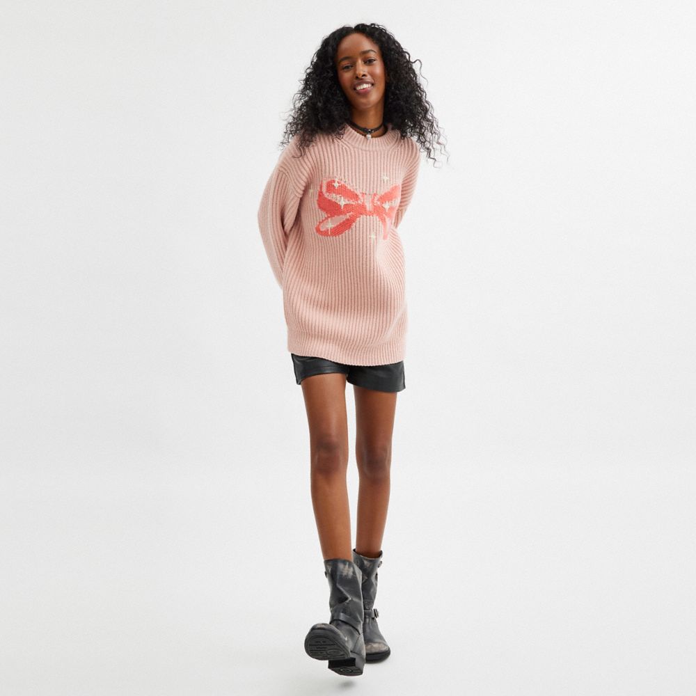 Crewneck Bow Sweater In Recycled Wool