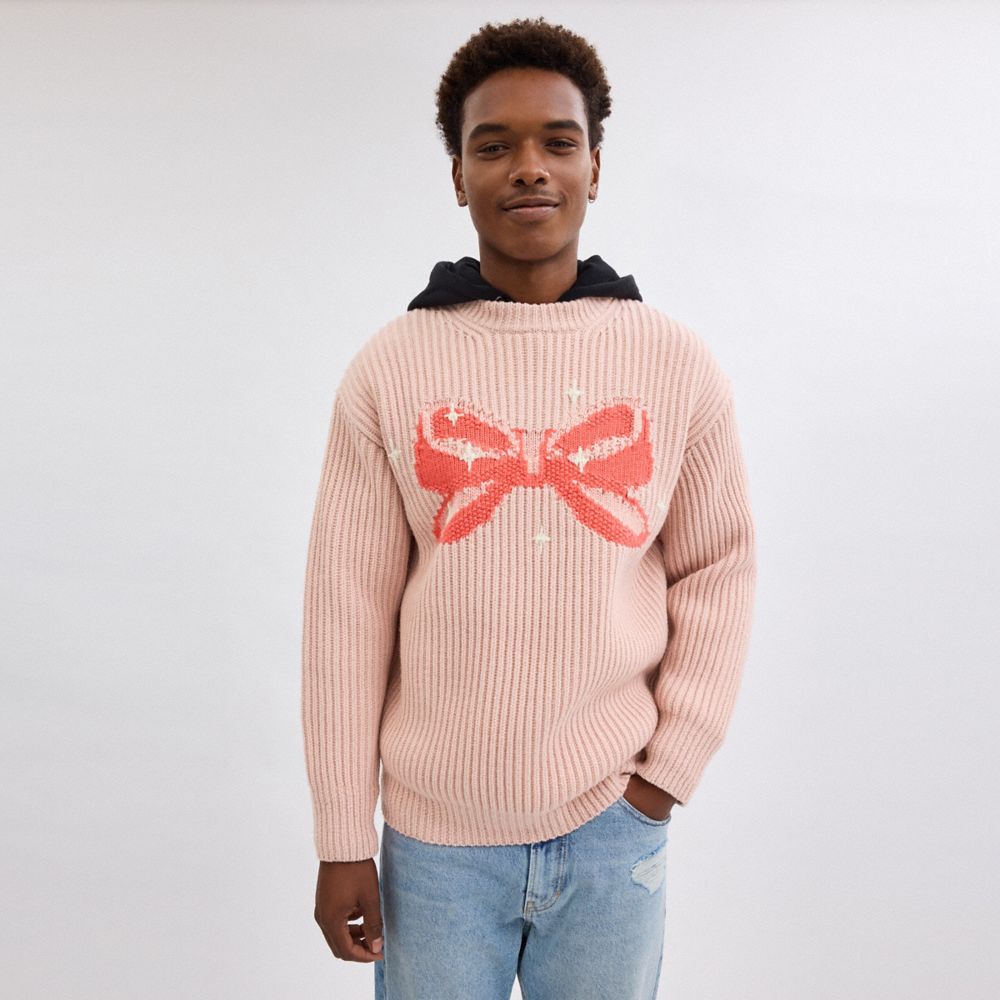 Crewneck Bow Sweater In Recycled Wool