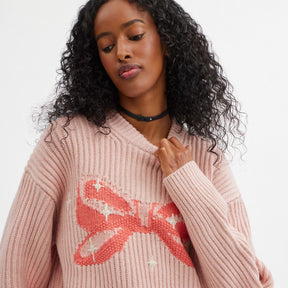 Crewneck Bow Sweater In Recycled Wool