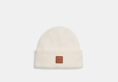 Knit Beanie With Leather Patch
