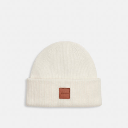 Knit Beanie With Leather Patch