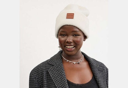 Knit Beanie With Leather Patch