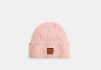 Knit Beanie With Leather Patch