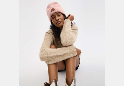 Knit Beanie With Leather Patch
