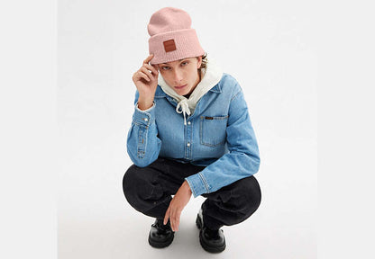Knit Beanie With Leather Patch