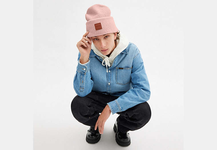 Knit Beanie With Leather Patch
