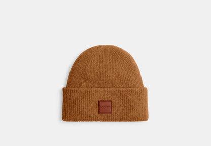 Knit Beanie With Leather Patch