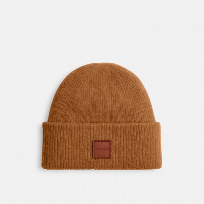 Knit Beanie With Leather Patch